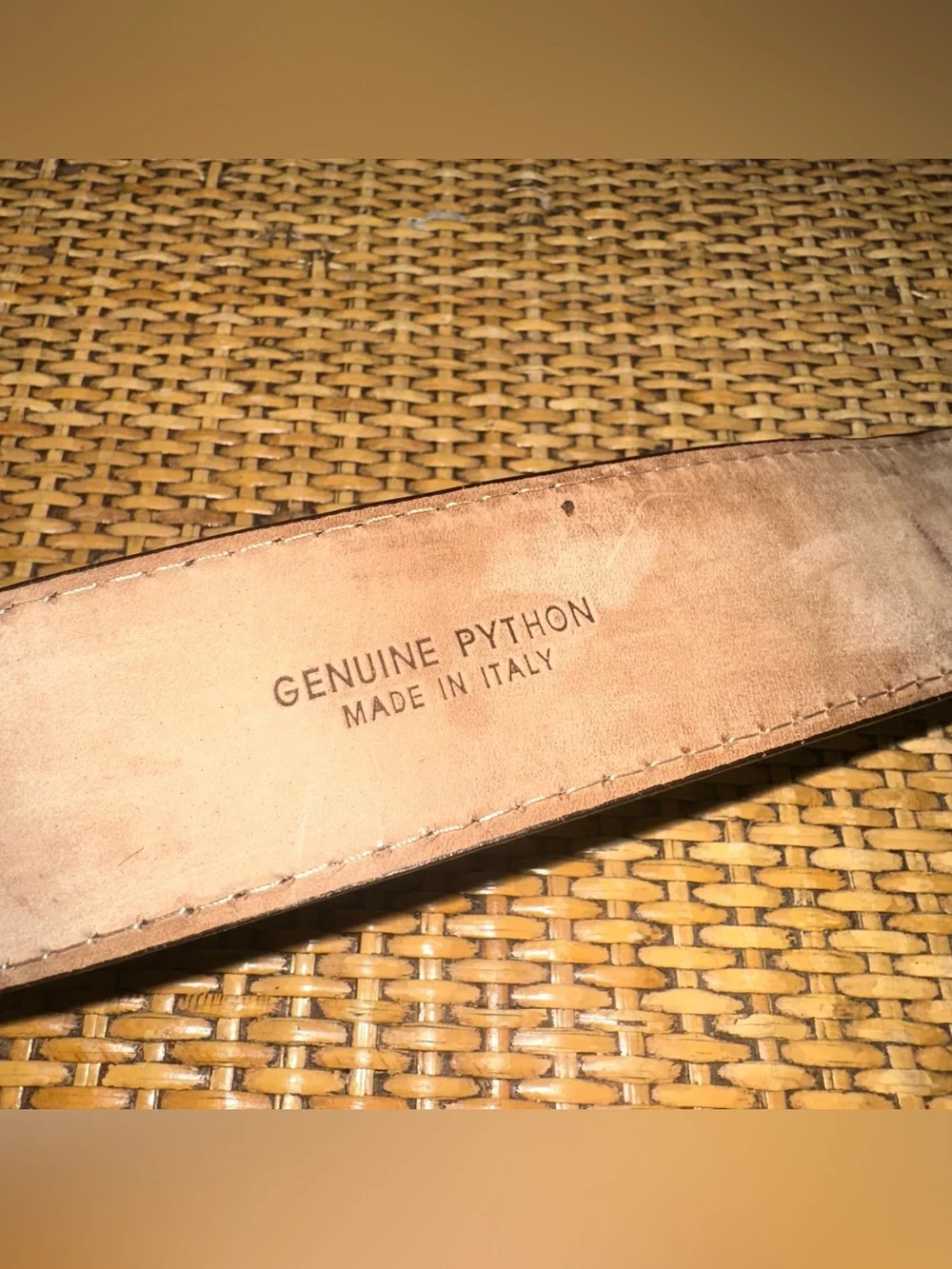 Vintage Python Snake Skin Belt Mens Brown Classic Preppy Old Money Made In Italy